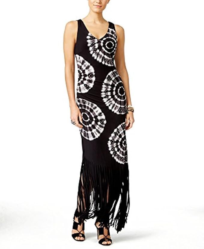 INC International Concepts Petite Tie-Dyed Fringe Maxi Dress Black S | Amazon (US)