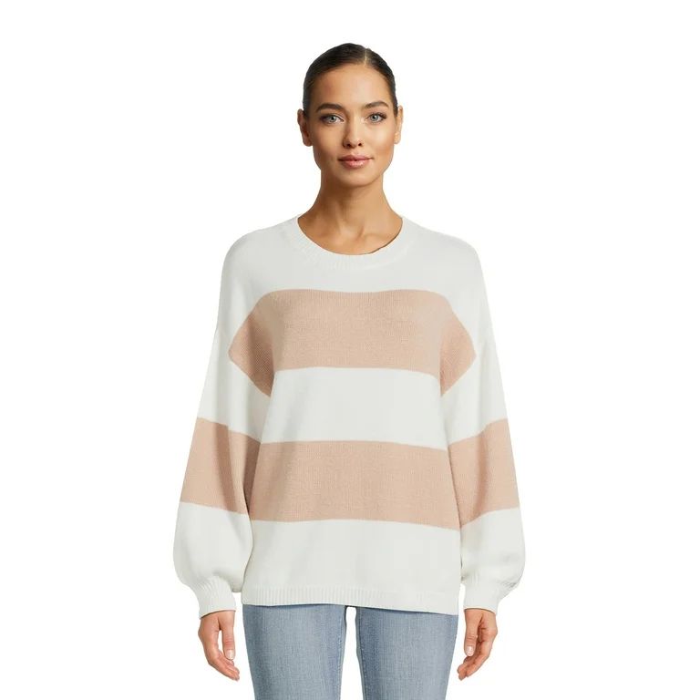 Dreamers By Debut Women's Striped Sweater with Long Puff Sleeves, Mid-Weight | Walmart (US)