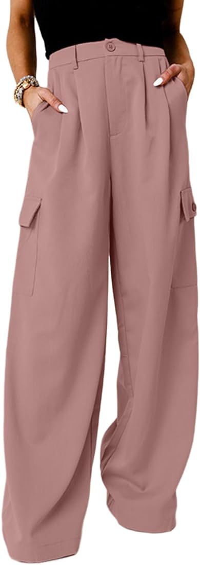 Dokotoo Womens High Waisted Wide Leg Cargo Pants Baggy Casual Work Pants with 4 Pockets | Amazon (US)
