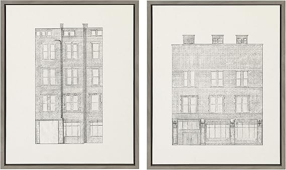 Kate and Laurel Sylvie Brick Building Façade Framed Canvas Wall Art by Viola Kreczmer, Set of 2,... | Amazon (US)