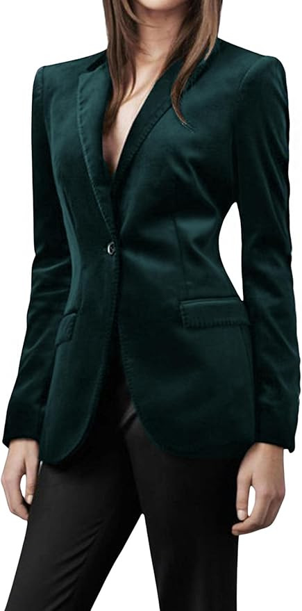 CHARTOU Women 1 Button Fitted Velvet Blazer Jacket Business Suit Jacket Work Office Notched Colla... | Amazon (US)