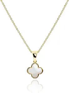 Four Leaf Clover Necklace for Women • Dainty Mother of Pearl White Black Onyx Pink Blue Mint Gr... | Amazon (US)