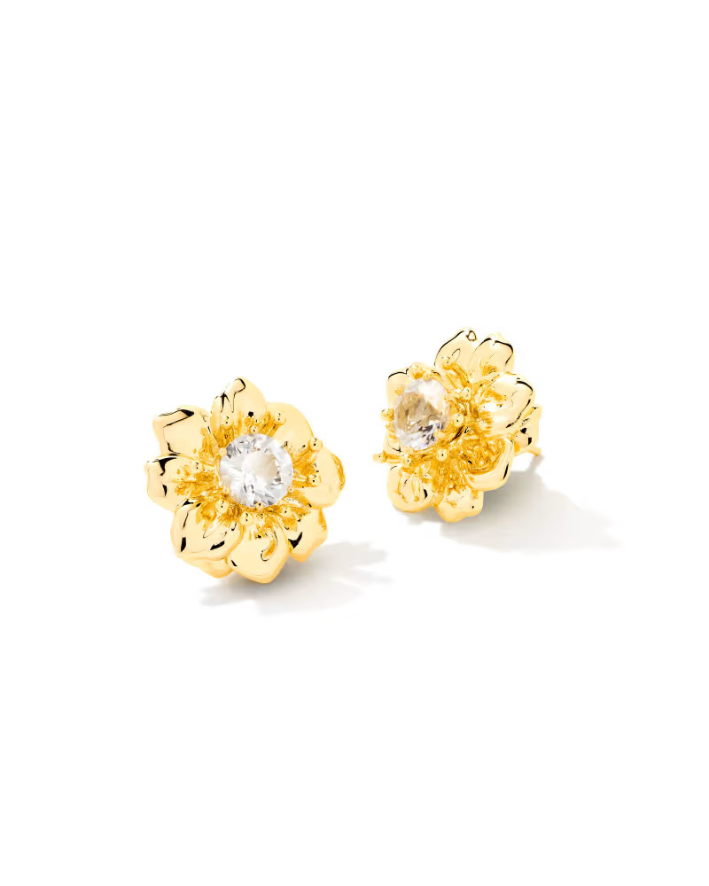 Cameron Gold Stud Earrings in White Crystal | Kendra Scott