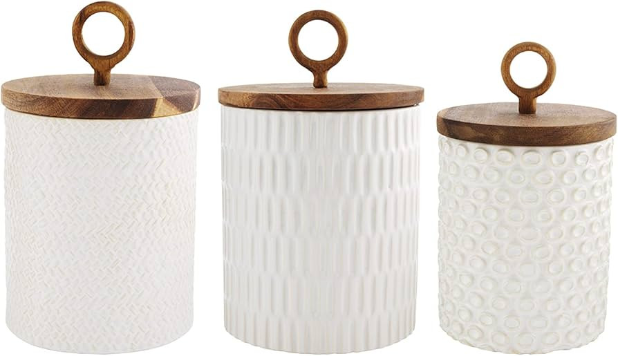 Mud Pie 49300035 85 Stoneware Canister Set, Cream, Small 8" x 4.5" | Medium 9.25" x 5.25" | Large... | Amazon (US)