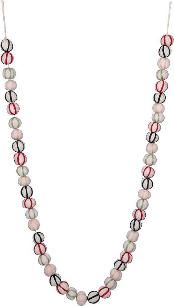 Creative Co-Op 72" Wool Felt Ball Embroidered Peppermint Candy Design Garland, Multicolor | Amazon (US)