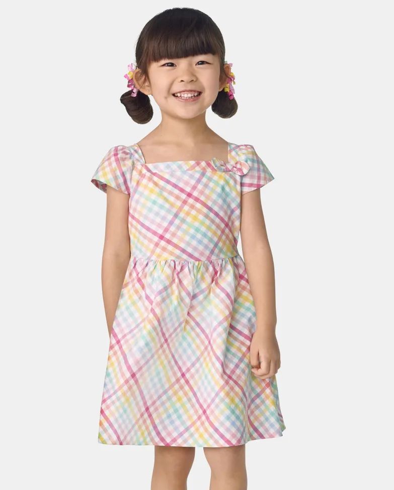 Girls Rainbow Gingham Poplin Fit And Flare Dress - Spring Celebrations - simplywht | The Children's Place