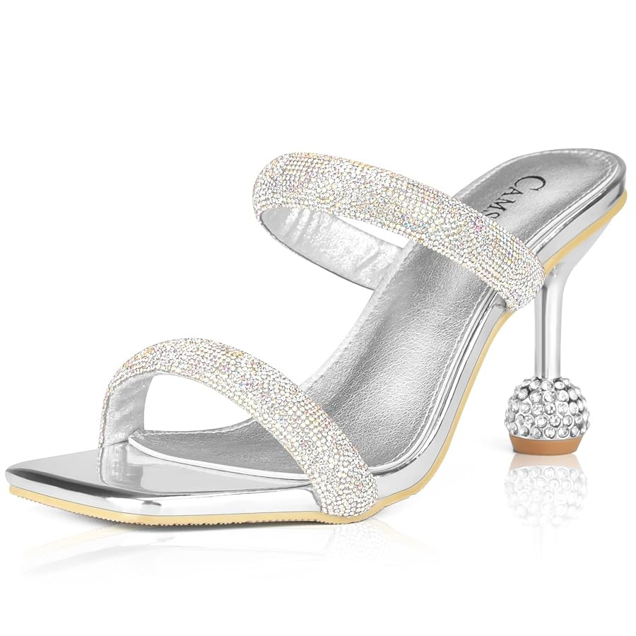 CAMSSOO Women's Rhinestones Heels Sandals Square Open Toe Strappy Slip On Mules Dress Sexy Fashio... | Amazon (US)