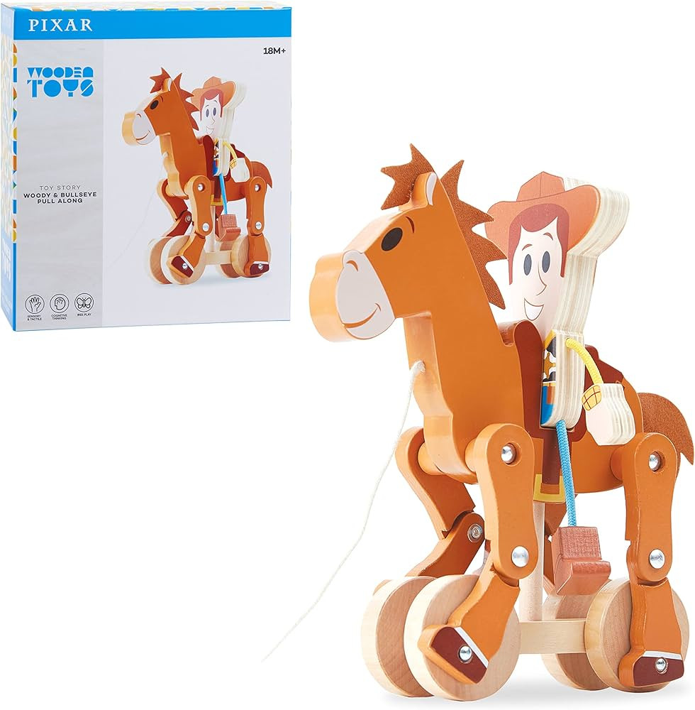Disney Pixar Wooden Toys Toy Story Woody & Bullseye Pull-Along Toy, Officially Licensed Kids Toys... | Amazon (US)