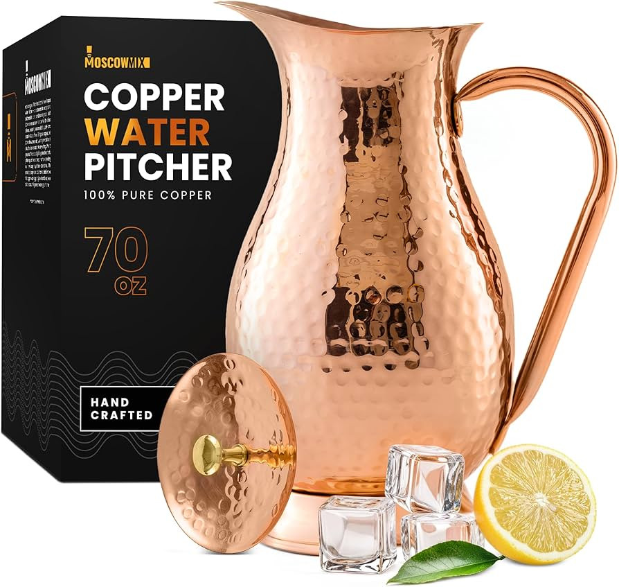 Pure 100% Copper Water Pitcher with Lid - 70 oz Large Copper Jug for Drinking Water - Heavy Duty ... | Amazon (US)