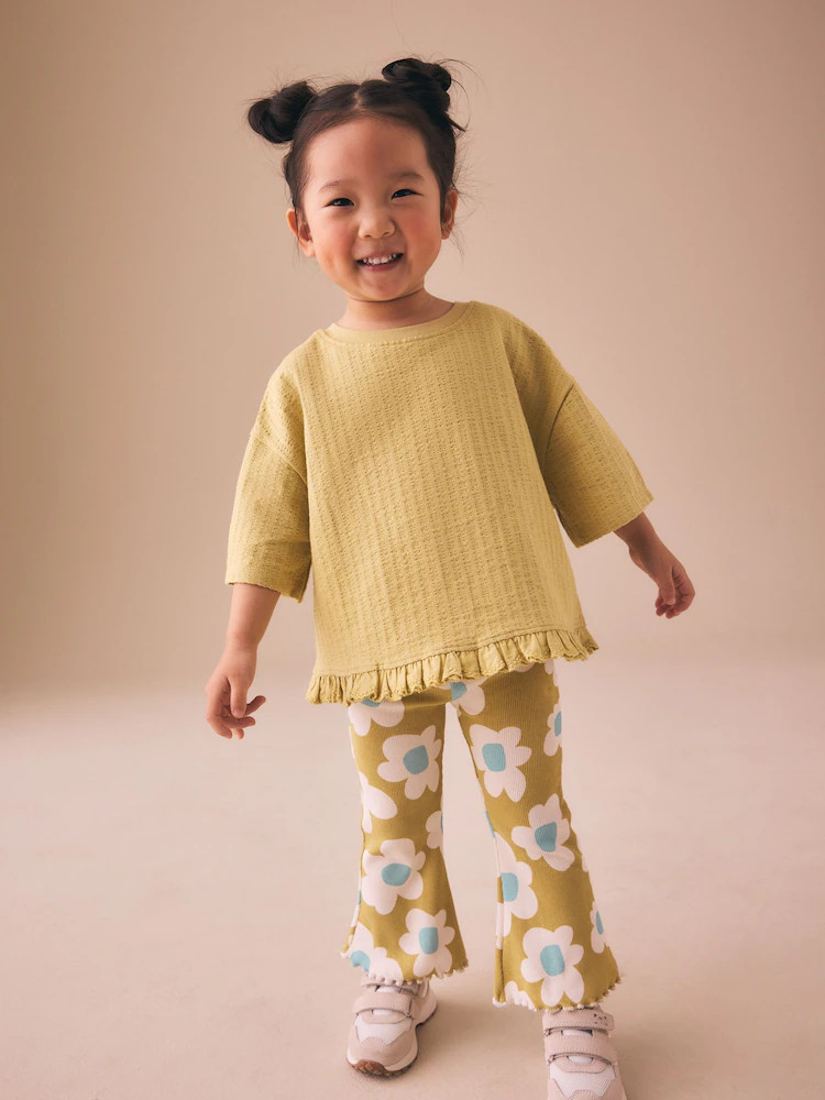 Green Stampy Flower Short Sleeve Top and Flare Set (3mths-7yrs) | Next US