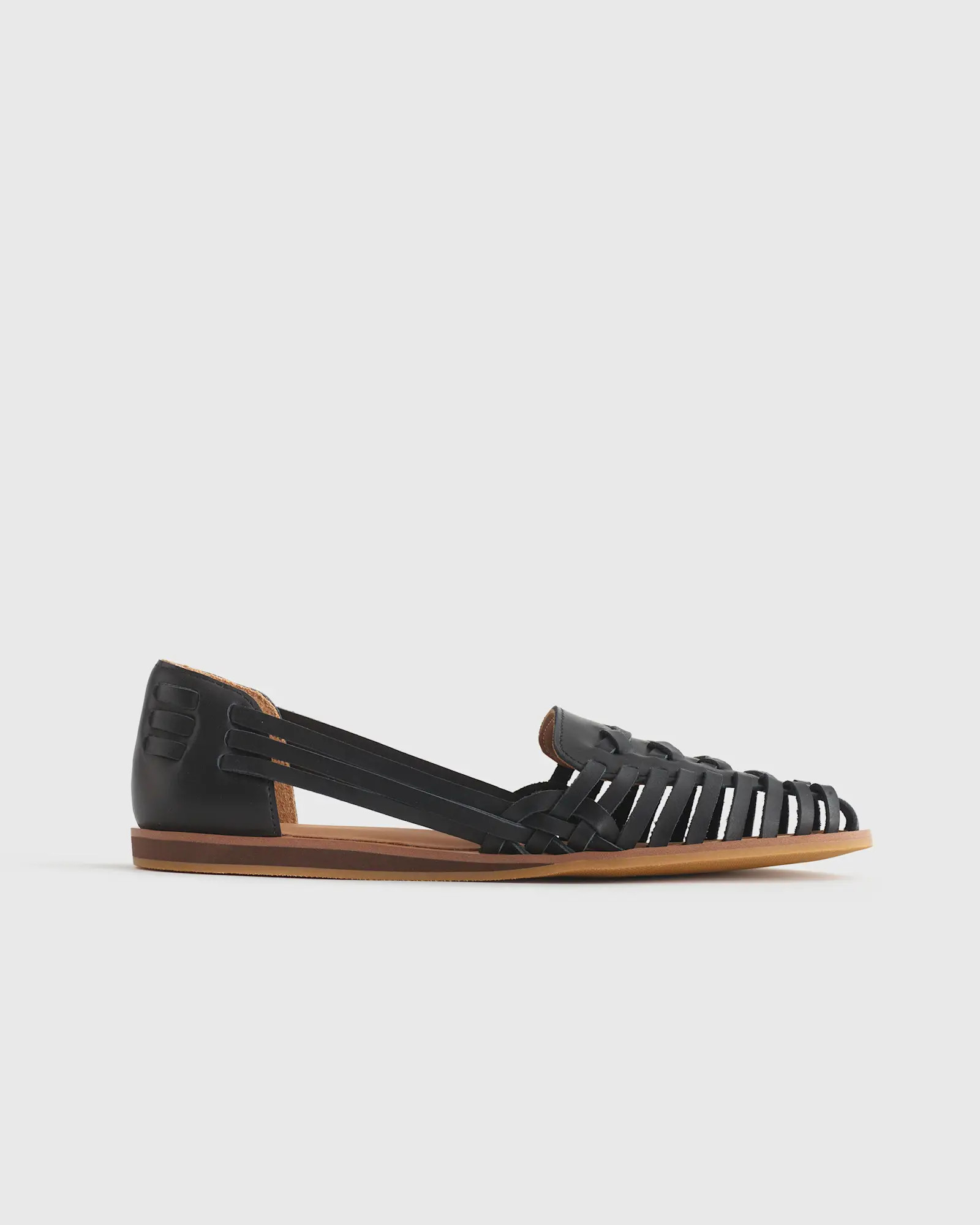 100% Leather Huarache Flat in Black | Quince