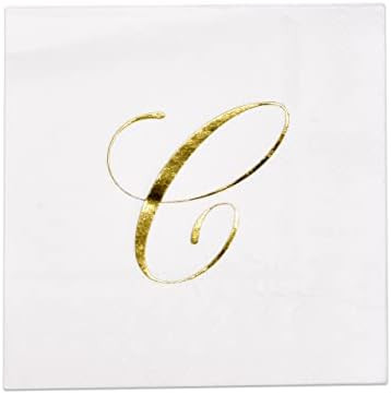 100 Gold Monogram Cocktail Napkins Letter C Disposable Paper Pack Elegant Metallic Golden Foil Be... | Amazon (US)