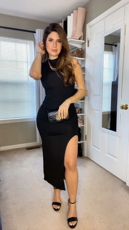 Perfect for date night!
Wearing size small
Long dress, classy OOTD, date night looks, all black 

#LTKwedding #LTKparties #LTKVideo