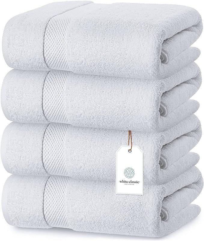 White Classic Luxury Cotton Bath Towels Large - | Highly Absorbent Hotel spa Collection Bathroom ... | Amazon (US)