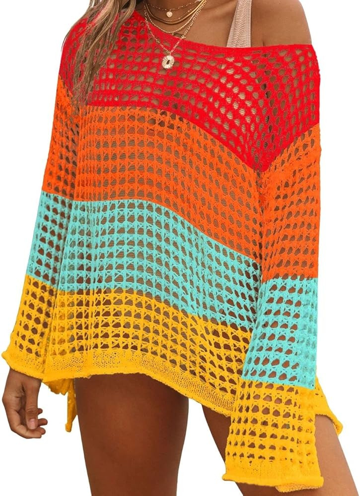 Bsubseach Crochet Cover Ups for Women Sexy Hollow Out Swim Cover Up Knit Summer Outfits | Amazon (US)