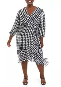 Women's Houndstooth Chiffon Wrap Dress | Belk