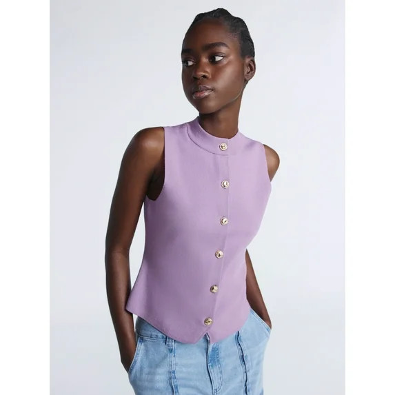 Scoop Women's and Women’s Plus Mockneck Sweater Vest with Gold Tone Buttons, Midweight, Sizes X... | Walmart (US)