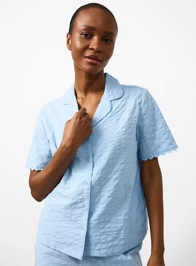 Buy Blue Seersucker Short Sleeve Traditional Co-ord Pyjama Top S | Pyjamas | Tu | Tu Clothing