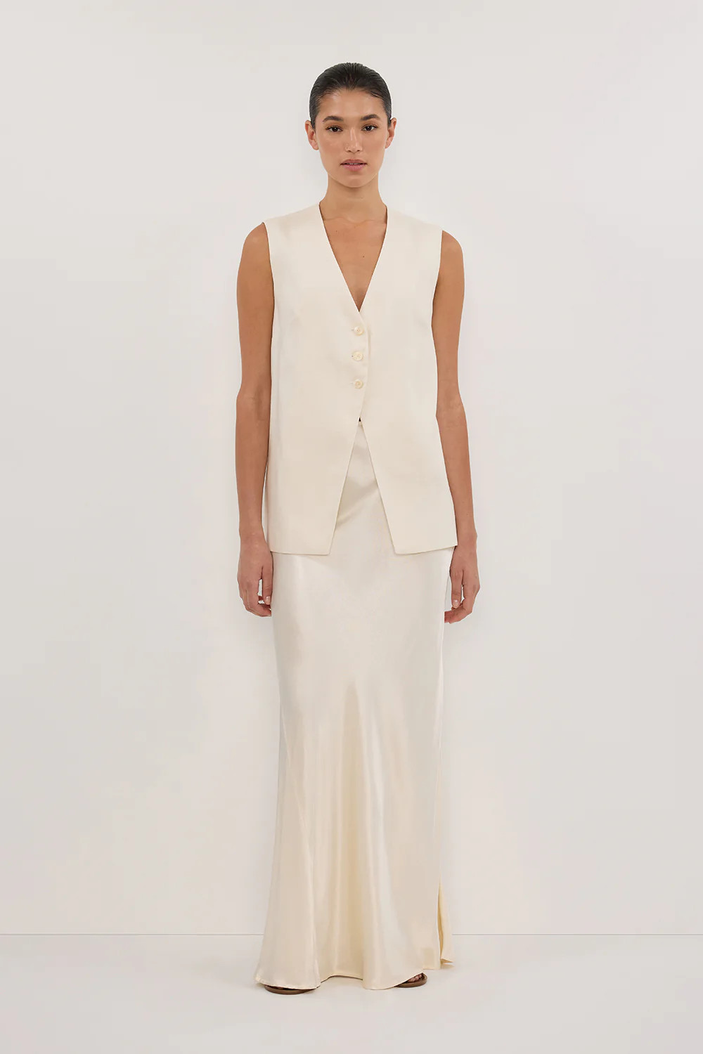 CHARLI WHITE SATIN MAXI SKIRT | DISSH