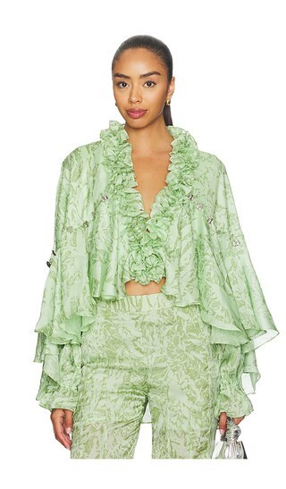 LA FUORI Mistleaf Ruffle Printed Top in Green. - size L | Revolve Clothing (Global)