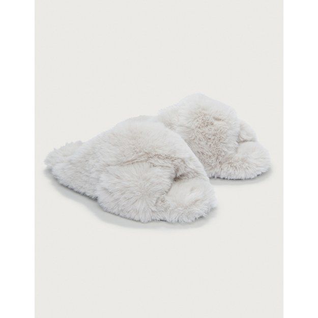 Faux Fur Cross Slider Slippers | The White Company (UK)
