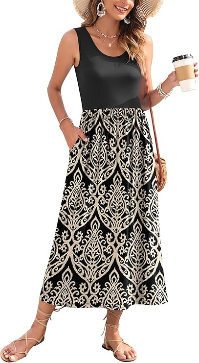WNEEDU Women's Summer Maxi Dress 2026 Casual Sleeveless Hawaiian Sundress Tropical Long Dress Bea... | Amazon (US)