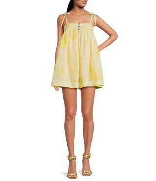 x Shea Leigh Mills Limoncello Floral Print Sleeveless Satin Mini Baby Doll Romper | Dillard's