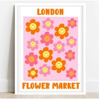 London Flower Market Y2K Print Home Decor Art Floral Pink Orange Room Aesthetic Funky Retro 2000S 90 | Etsy (UK)