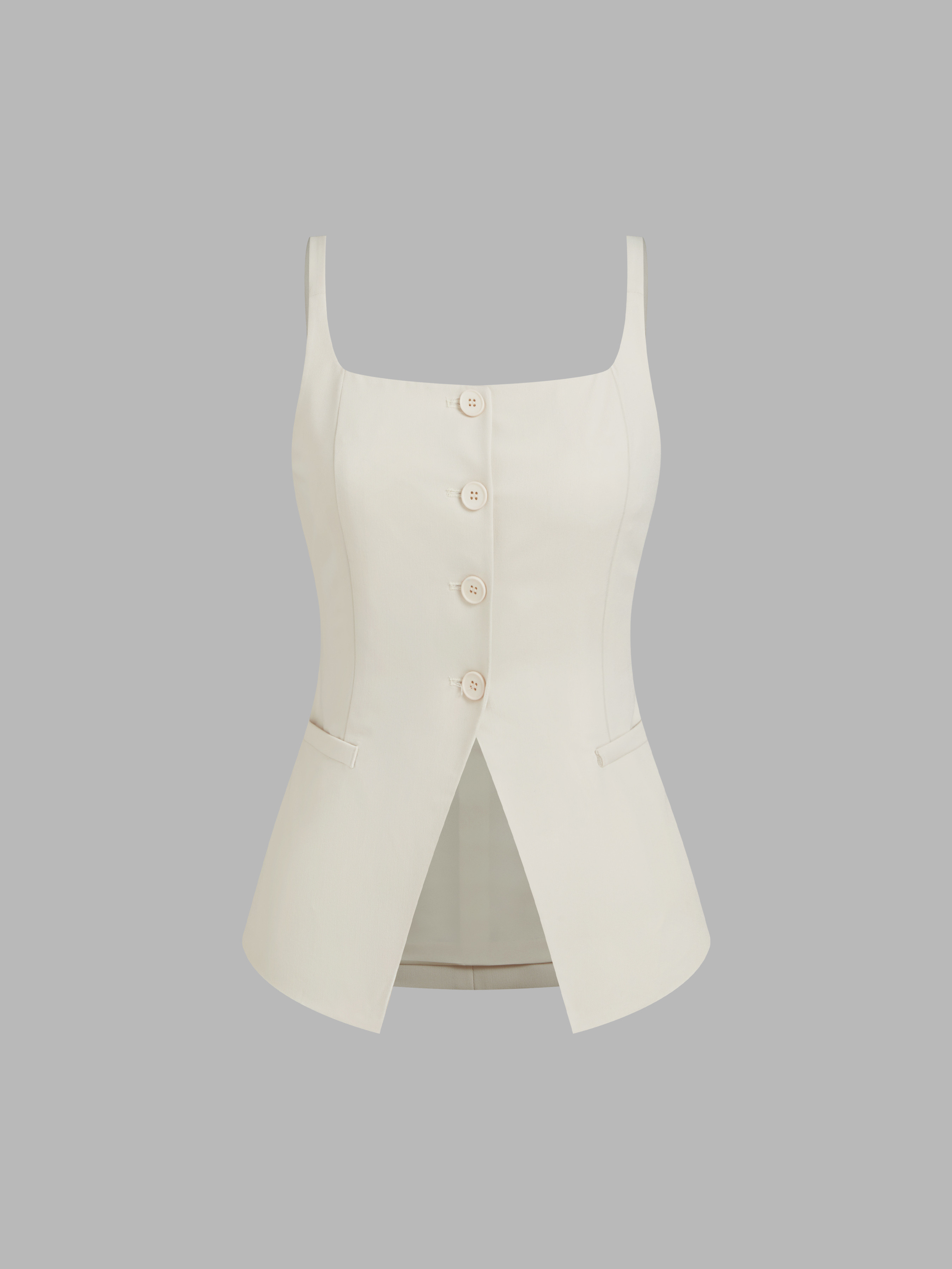 Woven Square Neck Solid Button Vest For Work | Cider