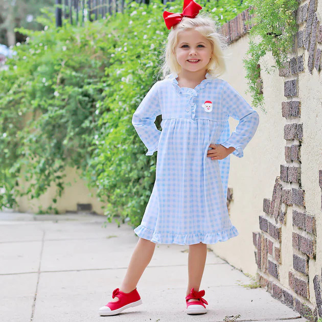 Blue Gingham Santa Play Dress | Classic Whimsy