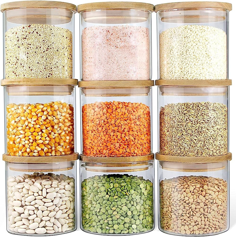 Urban Green Glass Jars with Airtight Lids, Airtight Glass Canisters with Wood Lids, Glass Food St... | Amazon (US)