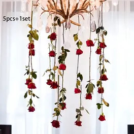 5pcs Romantic Red Rose Hanging Floral Decorations with 78.74inch Ribbon Roll, Polyester Wedding A... | Temu Affiliate Program