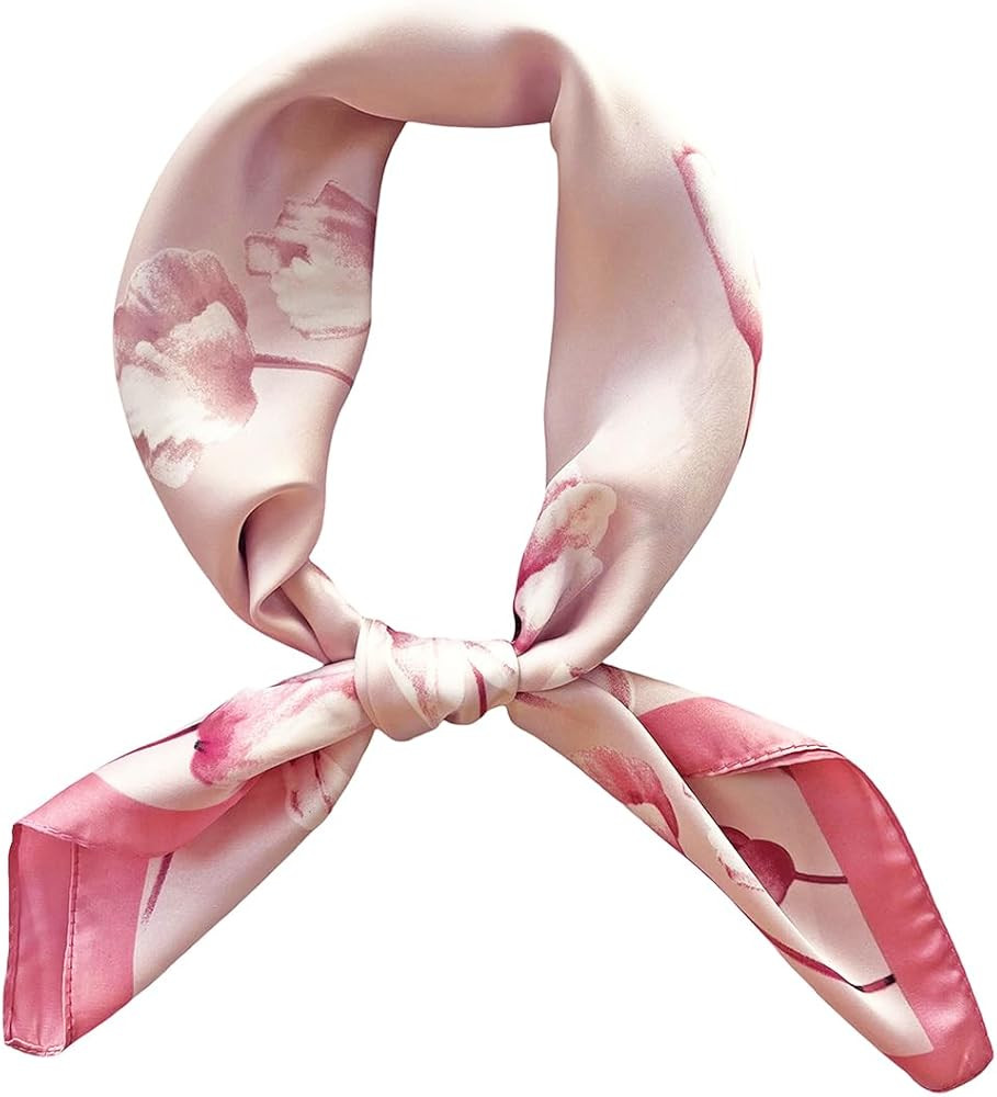 FONYVE Silk Feeling Scarf Medium Square Satin Head Scarf for Women 27.5 \u00d7 27.5 inches | Amazon (US)