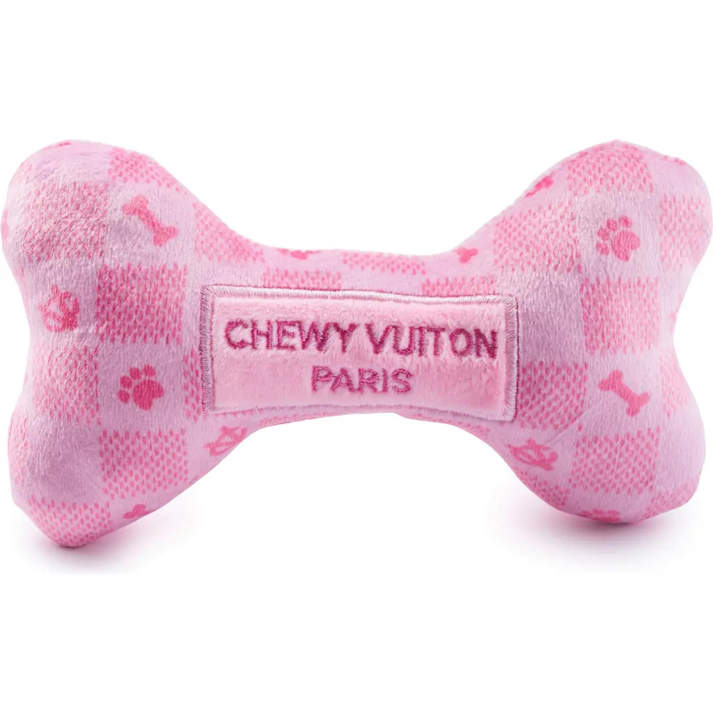 Haute Diggity Dog Chewy Vuiton Checker Bone Plush Dog Squeaker Toy in Pink at Nordstrom | Nordstrom