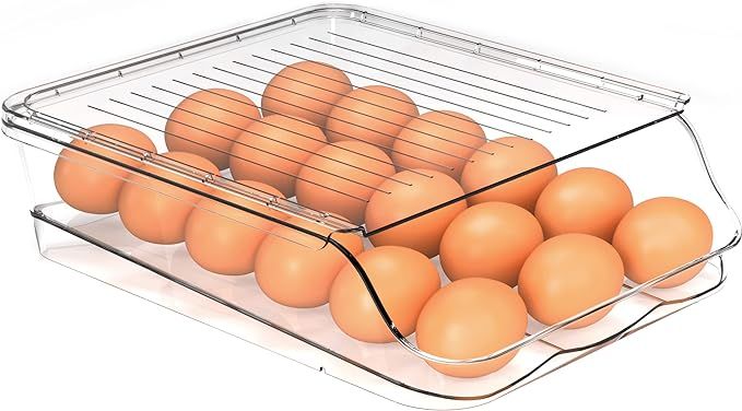 Utopia Kitchen Rolling Egg Container for Refrigerator with Lid - Stackable Plastic Egg Holder for... | Amazon (US)