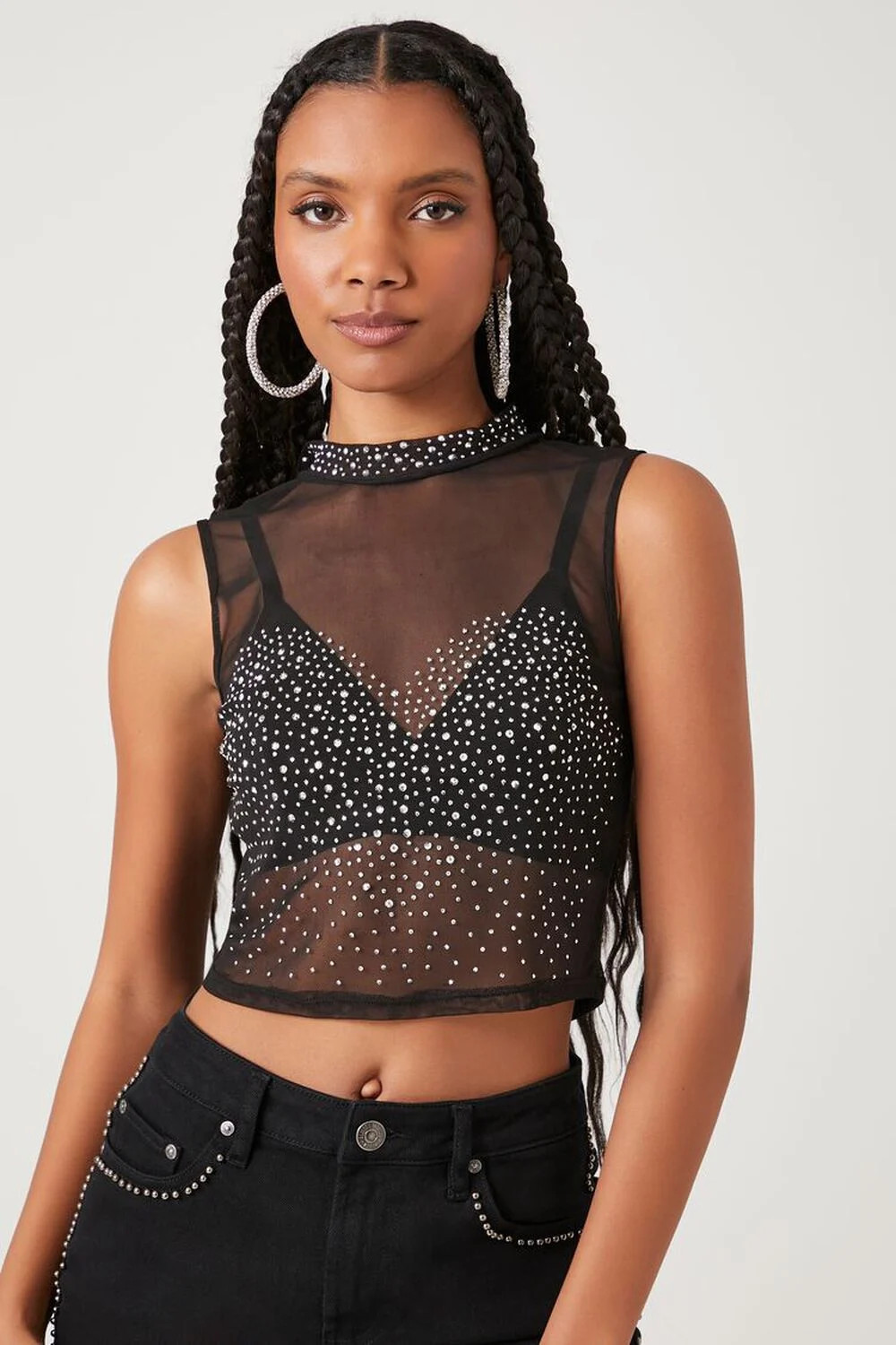 Mesh Rhinestone Cropped Tank Top | Forever 21 (US)