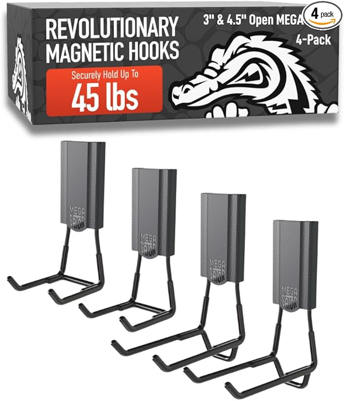 GATOR MAGNETICS MEGA 3 & 4.5" Open Hooks, 45 lb Heavy Duty Magnetic Hooks for Steel Surfaces, Pat... | Amazon (US)
