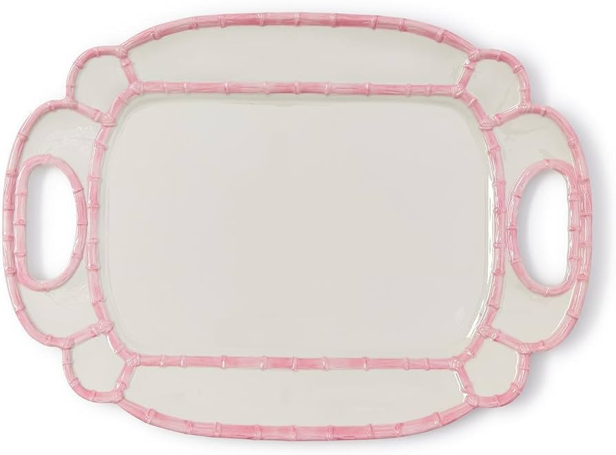 Two's Company Pink Bamboo Touch Platter with Bamboo Rim Design, 20-Inch, Melamine | Amazon (US)