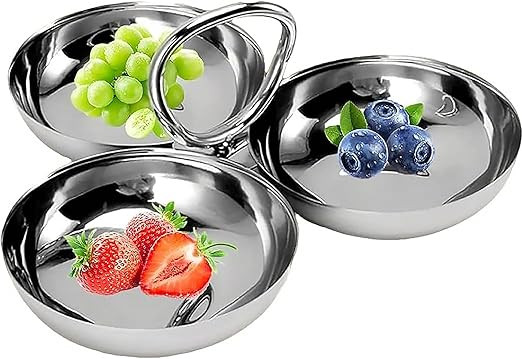 ACJRYO 3-Compartment Stainless Steel Serving Tray with Handle - 304 Food-Grade Snack Plate, Fruit... | Amazon (US)