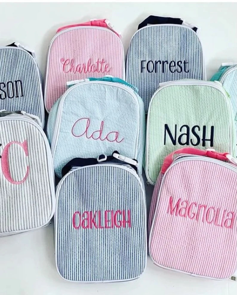 Monogrammed Seersucker Lunch Bag, Seersucker Lunch Tote, Lunch Bag, Lunch Bag With Name, Personal... | Etsy (US)