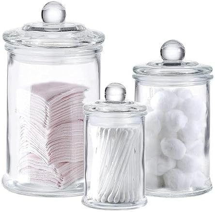 Whole Housewares - Set of 3 Bathroom Canisters - Storage Container Jars - Premium Glass Apothecar... | Amazon (US)