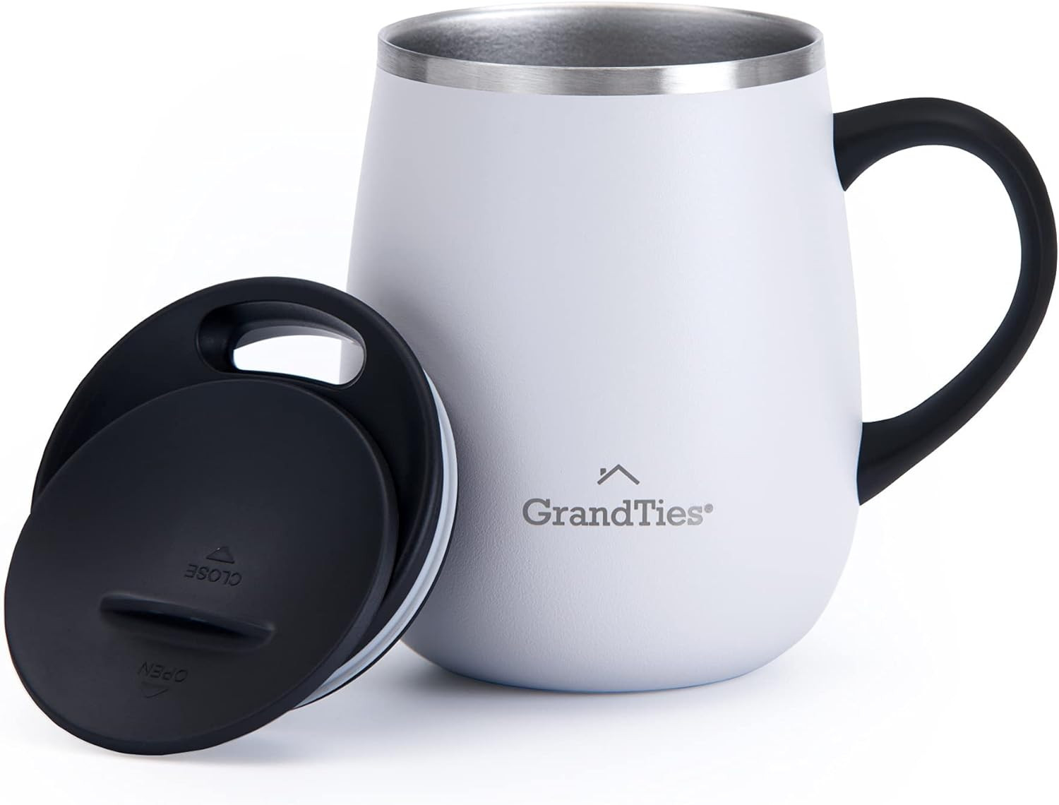 GrandTies Insulated Coffee Mug with Handle - Sliding Lid for Splash-Proof 16 oz Wine-Glass Shape ... | Amazon (US)