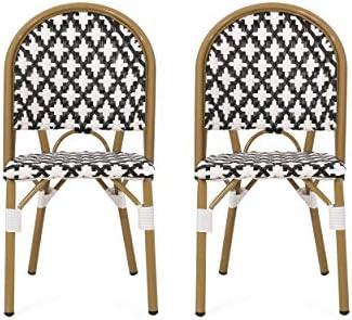 Christopher Knight Home Anastasia Outdoor French Bistro Chair (Set of 2), Black + White + Bamboo Pri | Amazon (US)