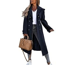 Fisoew Women's Double Breasted Long Trench Coat Windproof Classic Lapel Belted Overcoat with Pock... | Amazon (US)