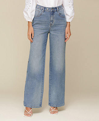 Avec Les Filles Women's Mid-Rise Studded Barrel-Leg Jeans - Macy's | Macy's