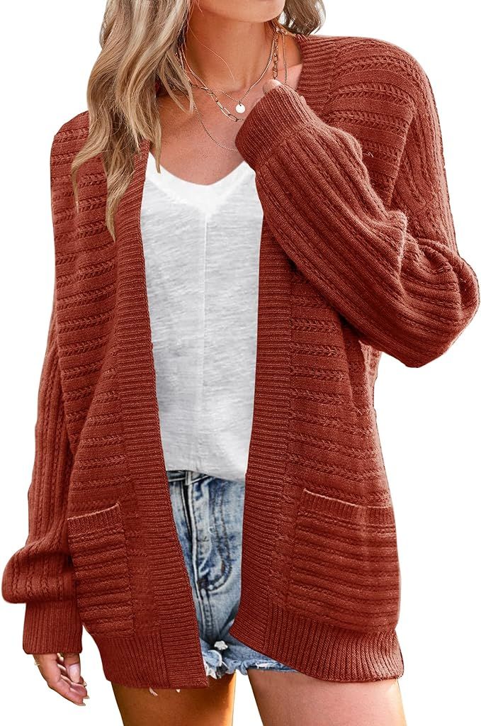 ZESICA Women's Casual Long Sleeve Cable Knit Open Front Loose Chunky Sweater Cardigan Coat Outerw... | Amazon (US)