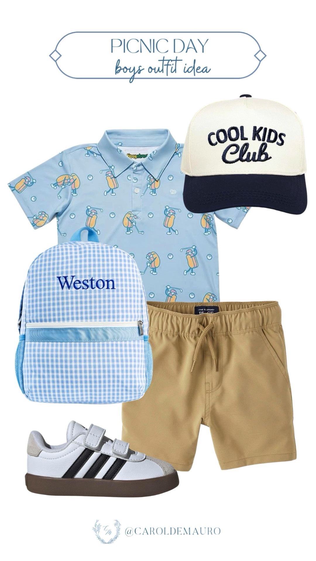 Your son will look so cute and stay completely comfortable all day in this fun blue patterned polo, khaki shorts, easy sneakers, a custom gingham backpack, and a trendy snapback hat. Just perfect for picnic and playdates!

amazon fashion, boys ootd, toddler style, kids outfit, summer wardrobe, kids clothes, boy mom, picnic day

#LTKSeasonal #LTKootd #LTKKids