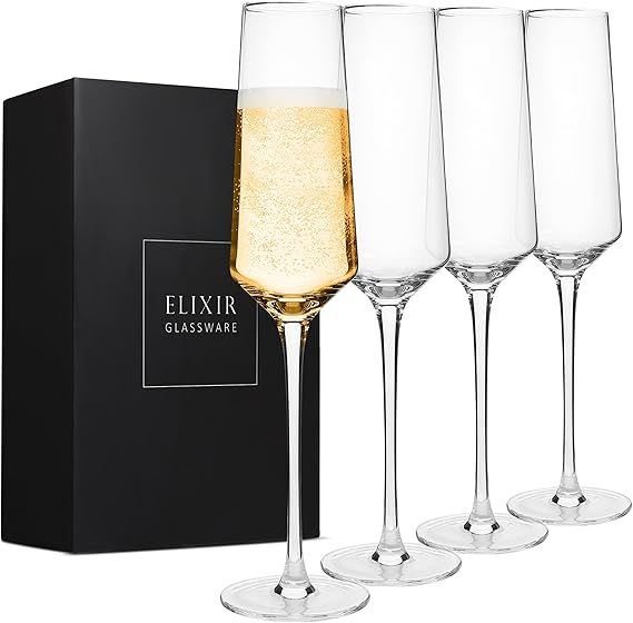 ELIXIR GLASSWARE Classy Champagne Flutes - 8 oz - Set of 4 Elegant Flute Wine Glasses - Hand Blow... | Amazon (US)