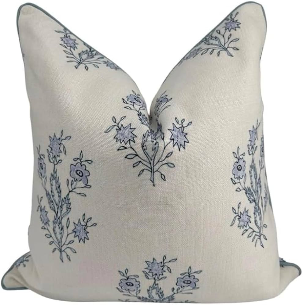 Mary Euro Throw Pillow for Home Mary Off-White Periwinkle Floral Pillow Cover Grandmillennial Pil... | Amazon (US)