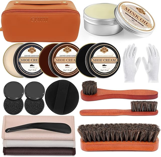 16PCS Leather Shoe Polish Kit,Shoe Shine Kit with Black/Brown Shoe Polish,Shoe Bruhses for Leathe... | Amazon (US)